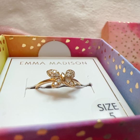 Emma Madison 18kt gold over sterling silver butterfly diamond prave Ring Size 5 - Picture 4 of 8